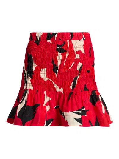 Amur Women's Penelope Smocked Cotton-silk Miniskirt In Red