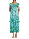 Amur Pia Pleated Off The Shoulder Maxi Dress In Garden Blue