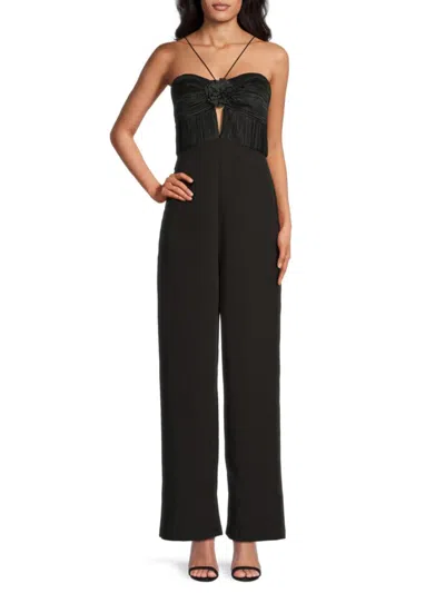 Amur Women's Quindell Rosette Satin-trimmed Cutout Wide-leg Jumpsuit