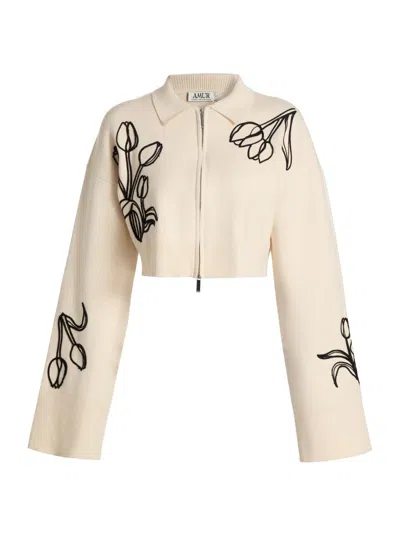 Amur Women's Rosenna Embroidered Knit Zip-front Top