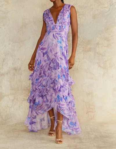 Amur Women's Senora High Low Gown In Lavandula Palms In Multi