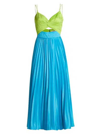 Amur Women's Silas Accordion Pleated Two Tone Maxi Dress In Adonis Blue