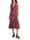 Amur Womens Below Knee Deep V Neck Midi Dress In Pink Multi
