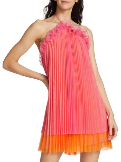 Amur Women's Tate Pleated Tulle Mini Dress In Pink Orange