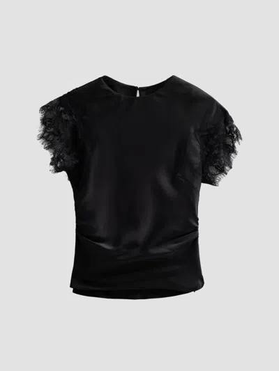 Amur Women's Zina Lace-trim Satin Top In Black