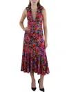 Amur Womens Below Knee Deep V Neck Midi Dress In Multi