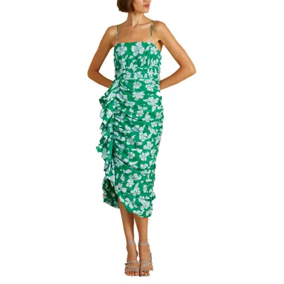 Amur Womens Gathered Organic Cotton Midi Dress In Green