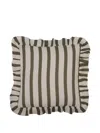 Amuse La Bouche Stripe Ruffle Cushion Cover In Green