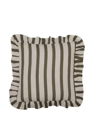 Amuse La Bouche Stripe Ruffle Cushion Cover In Green