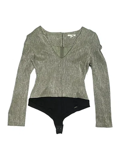 Amuse Society Long Sleeve Top Green Metallic Pattern Plunge Neckline Tops