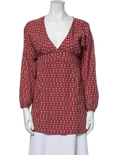 Pre-owned Amuse Society Printed Plunge Neckline Tunic In Pink