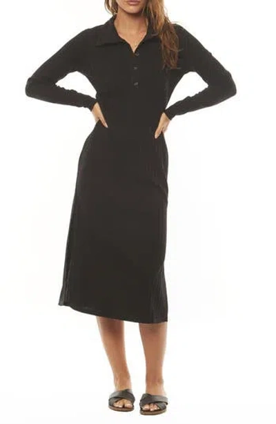Amuse Society Tammy Long Sleeve Polo Dress In Black