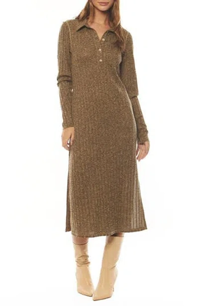 Amuse Society Tammy Long Sleeve Polo Dress In Brown