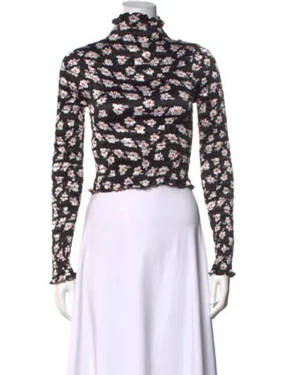 Pre-owned Amy Crookes Floral Print Mock Neck Top In Black
