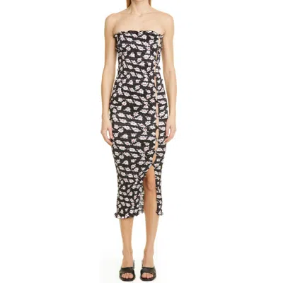 Amy Crookes Floral Print Shirred Tube Dress In Multi