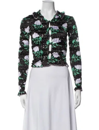 Pre-owned Amy Crookes Floral Print V-neck Top In Black