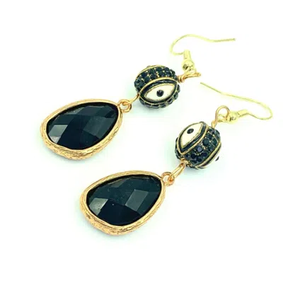 Amy Delson Jewelry Women's Black / Gold / White Ayelet - Evil Eye Black Crystal Earrings In Green