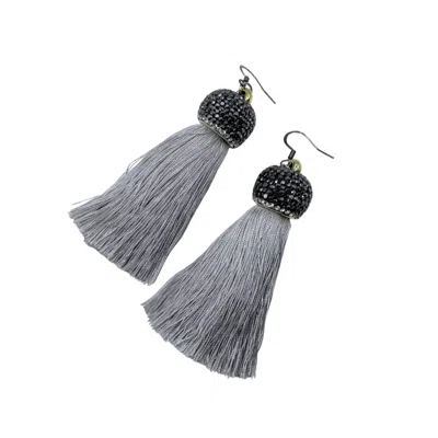 Amy Delson Jewelry Women's Black / Grey Silky - Silver Tassel Faceted Crystal Earrings In Multi
