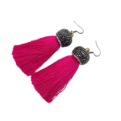 Amy Delson Jewelry Women's Black / Pink / Silver Silky - Pink Tassel Faceted Crystal Earrings In Multi
