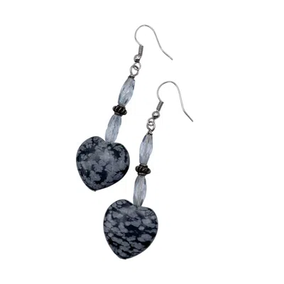 Amy Delson Jewelry Women's Black / Silver / Grey Valerie - Snowflake Obsidian Heart Earrings In Blue