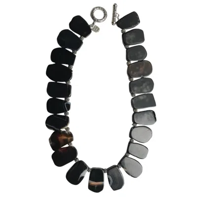 Amy Delson Jewelry Women's Black / Silver Veronica - Black Agate Tab Toggle Necklace In Multi