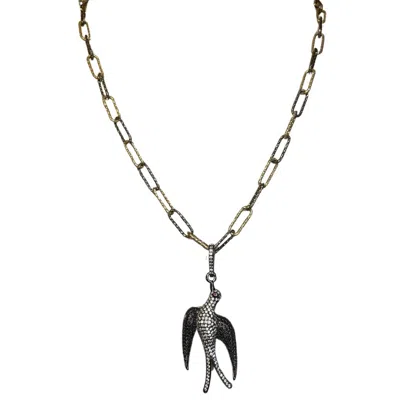 Amy Delson Jewelry Women's Black / Silver / White Betty Crystal Bird Diamond Cut Paperclip Chain Silver Necklace In Multi