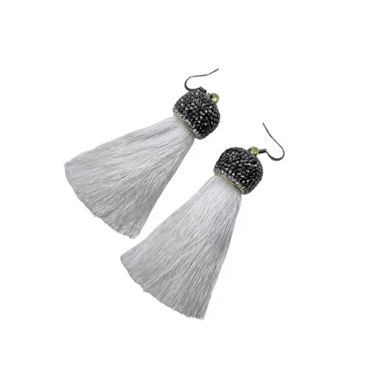 Amy Delson Jewelry Women's Black / Silver / White Silky - White Tassel Faceted Crystal Earrings In Multi