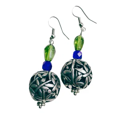 Amy Delson Jewelry Women's Blue / Green / Silver Bethany Butterfly Ball Earrings In Multi
