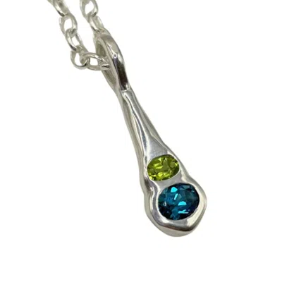 Amy Delson Jewelry Women's Blue / Green / Silver Olivia - Green Peridot, Blue Topaz Two Gemstone Sterling Silver Pendan In Metallic