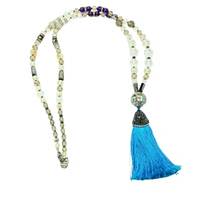 Amy Delson Jewelry Women's Blue / Grey / Silver Darla Quartz Crystal Blue Tassel Necklace In Multi