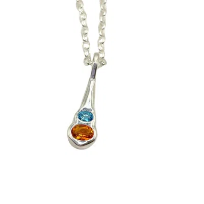 Amy Delson Jewelry Women's Blue / Silver / Orange Olivia - Orange Citrine, Swiss Blue Topaz Two Stone Silver Pendant Ne