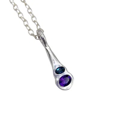 Amy Delson Jewelry Women's Blue / Silver / Purple Olivia - Purple Amethyst, London Blue Topaz Two Stone Silver Pendant  In Multi