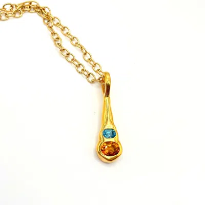 Amy Delson Jewelry Women's Blue / Orange / Gold Olivia - Orange Citrine, Swiss Blue Topaz Two Stone Gold Pendant Neckla