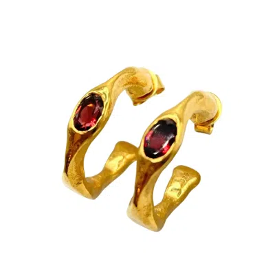 Amy Delson Jewelry Women's Gold / Red Harlow - Garnet Gold Hoop Earrings In Multi