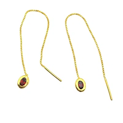 Amy Delson Jewelry Women's Gold / Red Thelma - Garnet Gold Threader Earrings
