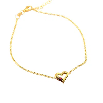 Amy Delson Jewelry Women's Gold / Red Valentina - Red Garnet Heart Bracelet In Gold Vermeil