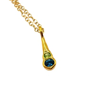 Amy Delson Jewelry Women's Green / Blue / Gold Olivia - London Blue Topaz, Green Peridot Two Stone Gold Pendant Necklac In Multi