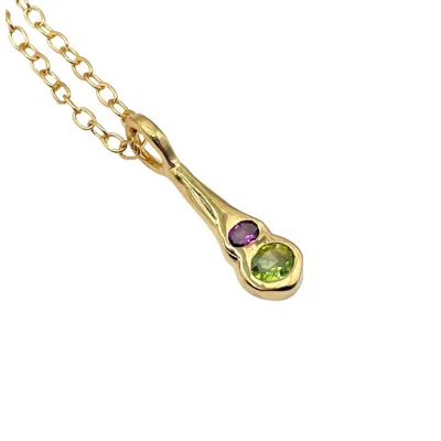 Amy Delson Jewelry Women's Pink / Gold / Green Olivia - Green Peridot, Pink Rhodolite Garnet Two Stone Gold Pendant Nec In Multi
