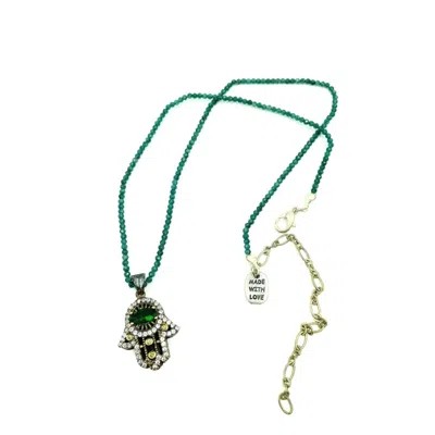 Amy Delson Jewelry Women's Green / Silver / White Greta - Green Apatite Hamsa Necklace