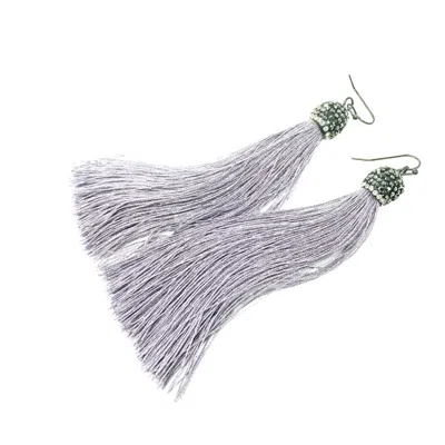Amy Delson Jewelry Women's Grey / Silver Silky Grey Tassel Faceted Crystal Earrings In Gray