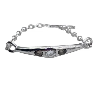 Amy Delson Jewelry Women's Grey / White / Silver Blair - White Topaz, Smoky Quartz Sterling Silver Adjustable Bracelet In Multi