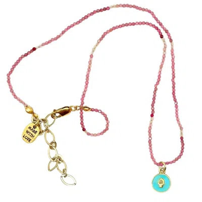 Amy Delson Jewelry Women's Pink / Gold / Blue Paula - Pink Tourmaline Hamsa Necklace
