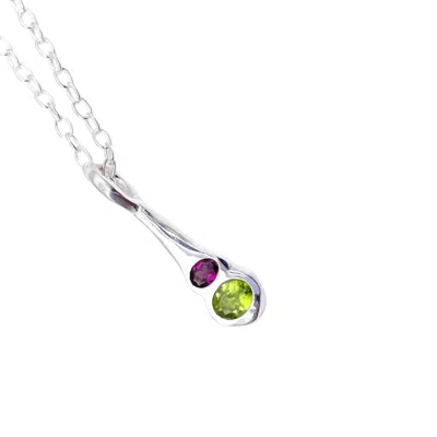 Amy Delson Jewelry Women's Pink / Green / Silver Olivia - Green Peridot, Pink Rhodolite Garnet Two Stone Silver Pendant