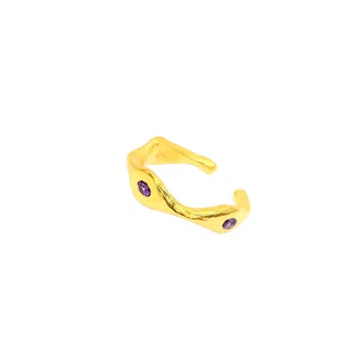 Amy Delson Jewelry Women's Pink / Purple / Gold Chloe - Amethyst Three Stone Gold Ear Cuff