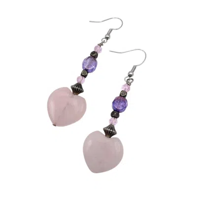 Amy Delson Jewelry Women's Pink / Purple / Silver Valentina - Rose Quartz Heart Earrings