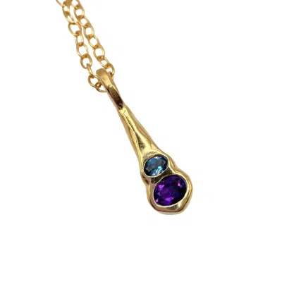 Amy Delson Jewelry Women's Purple / Blue / Gold Olivia - Purple Amethyst London Blue Topaz Two Stone Gold Pendant Neckl