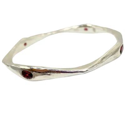 Amy Delson Jewelry Women's Red Brooke - Garnet Four Stone Silver Bangle Bracelet