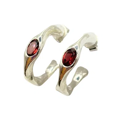 Amy Delson Jewelry Women's Red / Silver Harlow - Garnet Silver Hoop Earrings In Multi