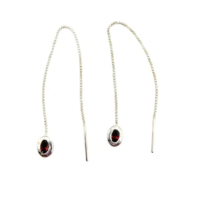 Amy Delson Jewelry Women's Red / Silver Thelma - Garnet Silver Threader Earrings In Multi