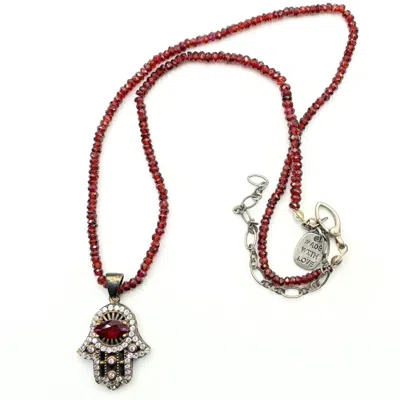 Amy Delson Jewelry Women's Red / White / Silver Genevive - Red Garnet Hamsa Necklace In Multi